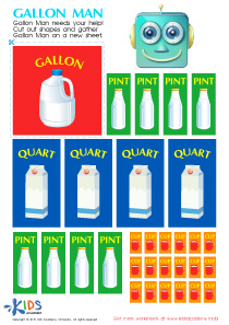 Cups, Pints and Quarts With Gallon Man Worksheet: Math Printable PDF